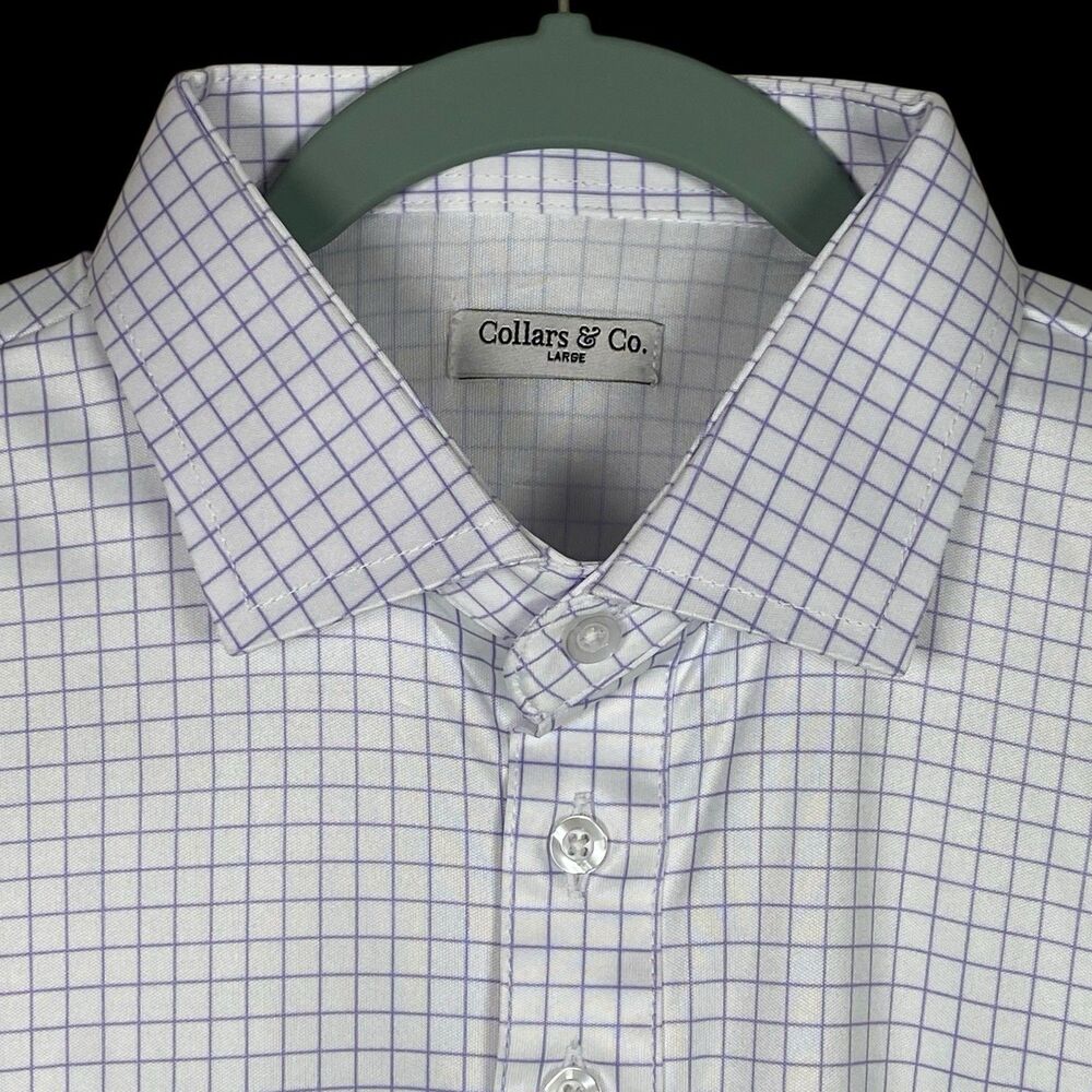 Collars & Co Polo Shirt Mens Large Lavender Check Grid Dress Collar Golf NEW